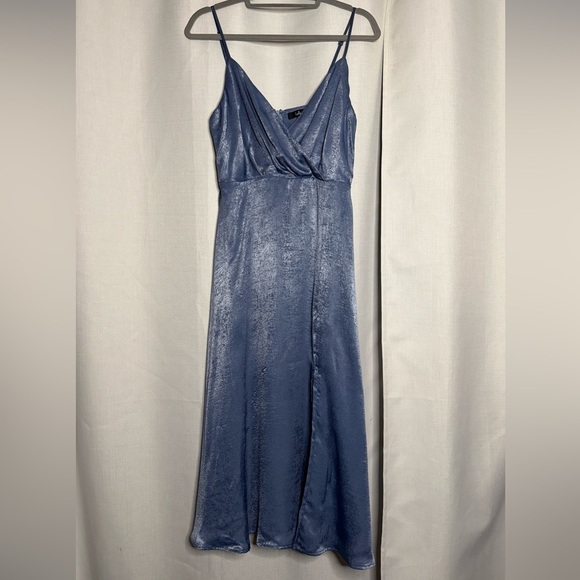 Lulus Constantine Slate Blue Satin Maxi Dress Medium - Picture 5 of 12